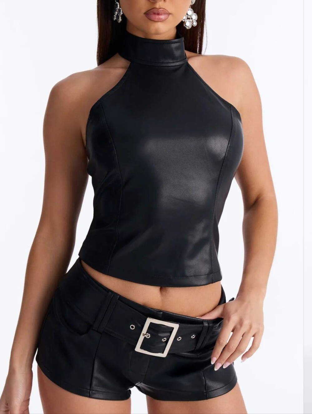 Faux Leather Short Set